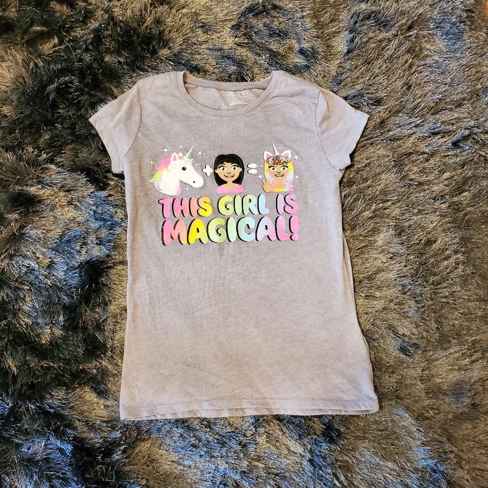 CHILDREN'S PLACE GIRLS UNICORN GREY TEE SZ 7/8